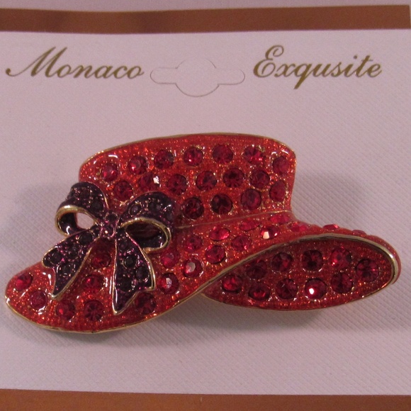Exquisite Red Hat Brooch Rubies Rhinestones - Picture 4 of 4